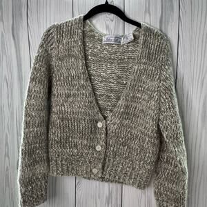 Vintage Robert Scott Gray V-Neck Cardigan 1980s Taiwan Retro Medium